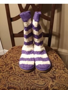 UGG Purple and White Classic Tall" Stripe Cable Knit Boot